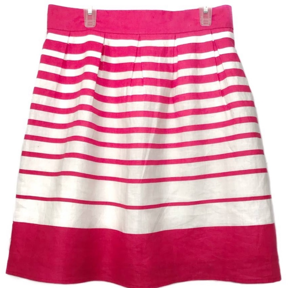 Banana Republic Pink & White Linen Stripped Pleated Short Circle Skirt